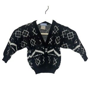 Vintage Petit Boy French Luxury Kids Knit Sweater Sz 2 Wool Blend Black White